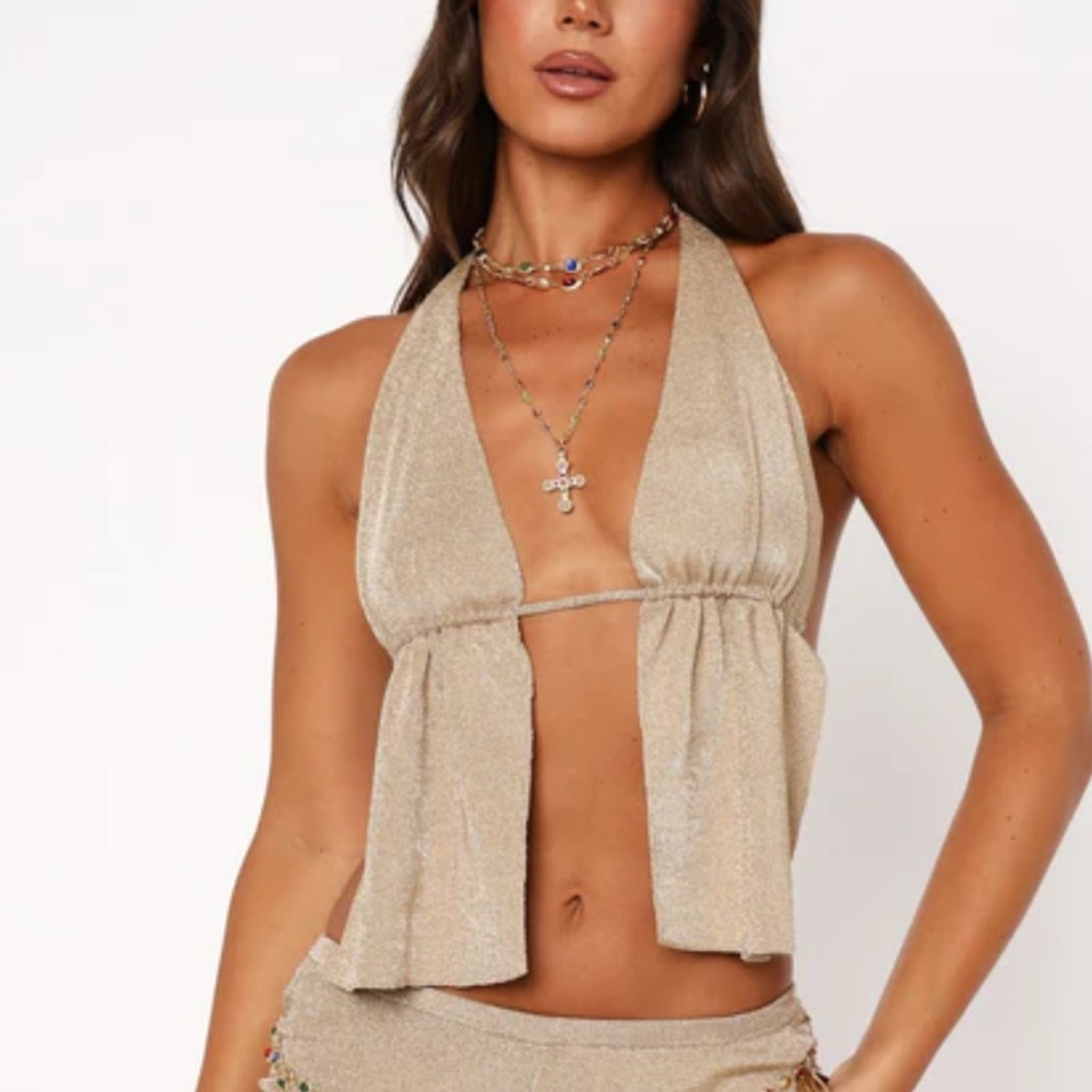 White fox boutique gold shimmer tank top